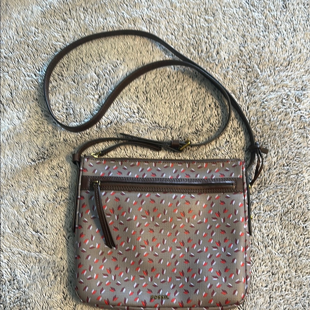 Fossil Gray and Red Crossbody Bag